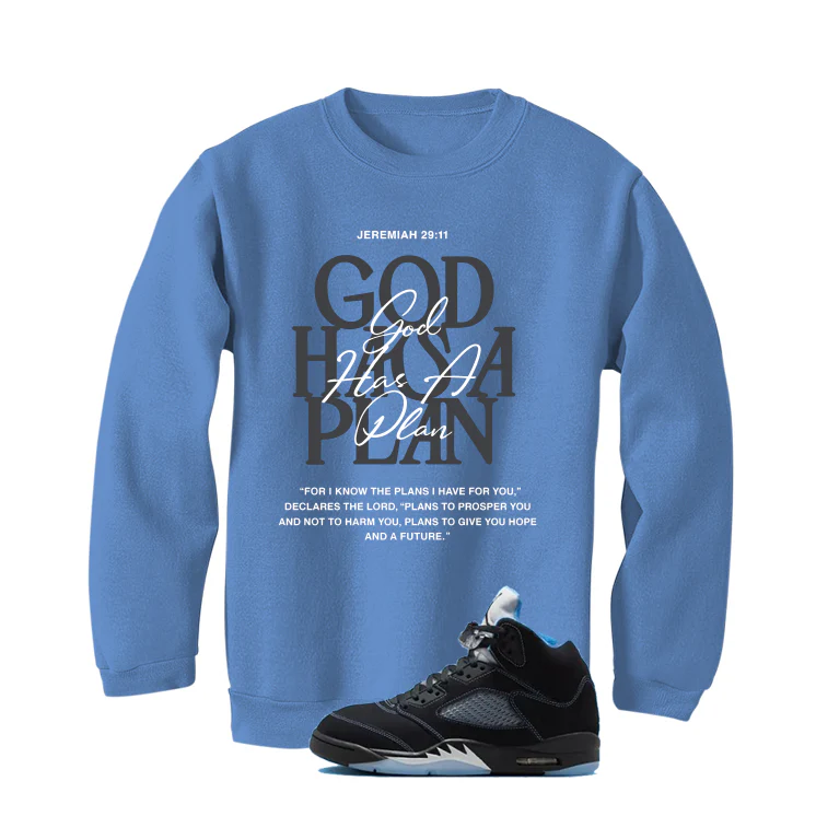 Air Jordan 5 Black/University Blue Matching T-Shirt Carolina Blue T-Shirt (God Has A Plan)| illcurrency - Image 4