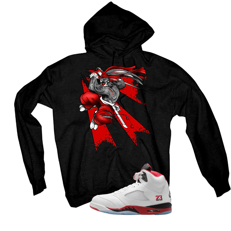 Air Jordan 5 Fire Red Black Tongue Black T-Shirt (Bugs)| illcurrency - Image 3