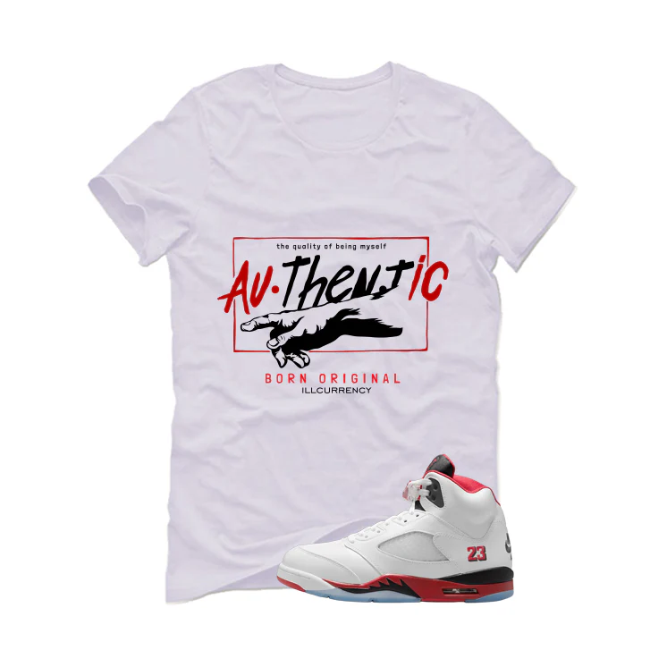 Air Jordan 5 Fire Red Black Tongue White T-Shirt (Authentic)| illcurrency - Image 2