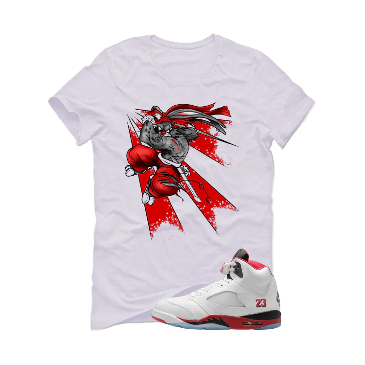 Air Jordan 5 Fire Red Black Tongue White T-Shirt (Bugs)| illcurrency - Image 2