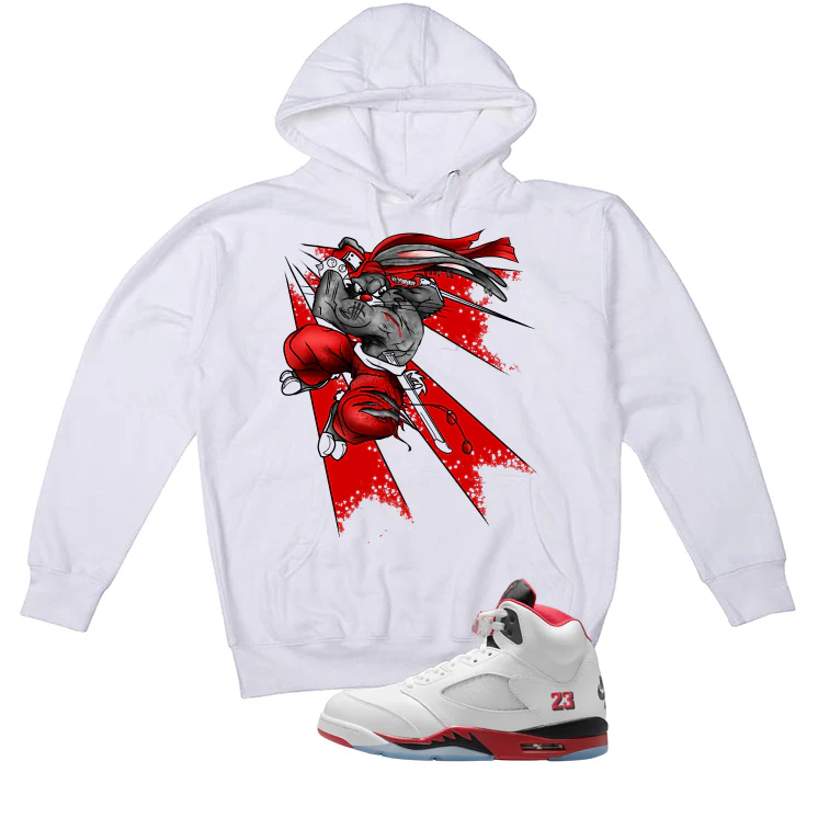 Air Jordan 5 Fire Red Black Tongue White T-Shirt (Bugs)| illcurrency - Image 3