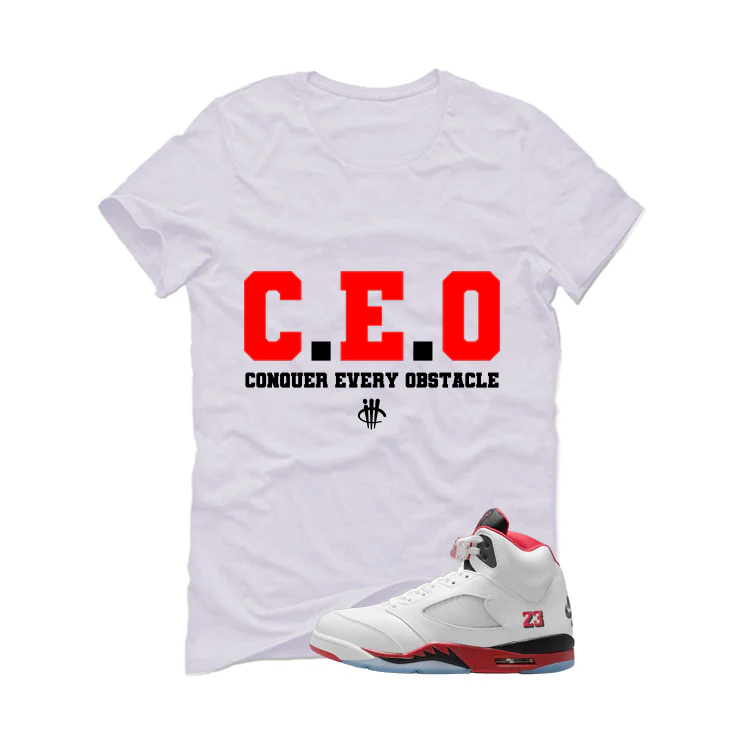 Air Jordan 5 Fire Red Black Tongue White T-Shirt (Ceo)| illcurrency - Image 2