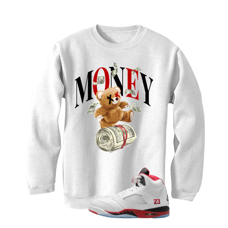Air Jordan 5 Fire Red Black Tongue White T-Shirt (Money Bear)| illcurrency - Image 4