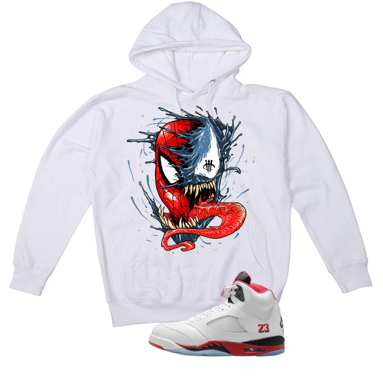 Air Jordan 5 Fire Red Black Tongue White T-Shirt (Spiddy and Venom)| illcurrency - Image 3