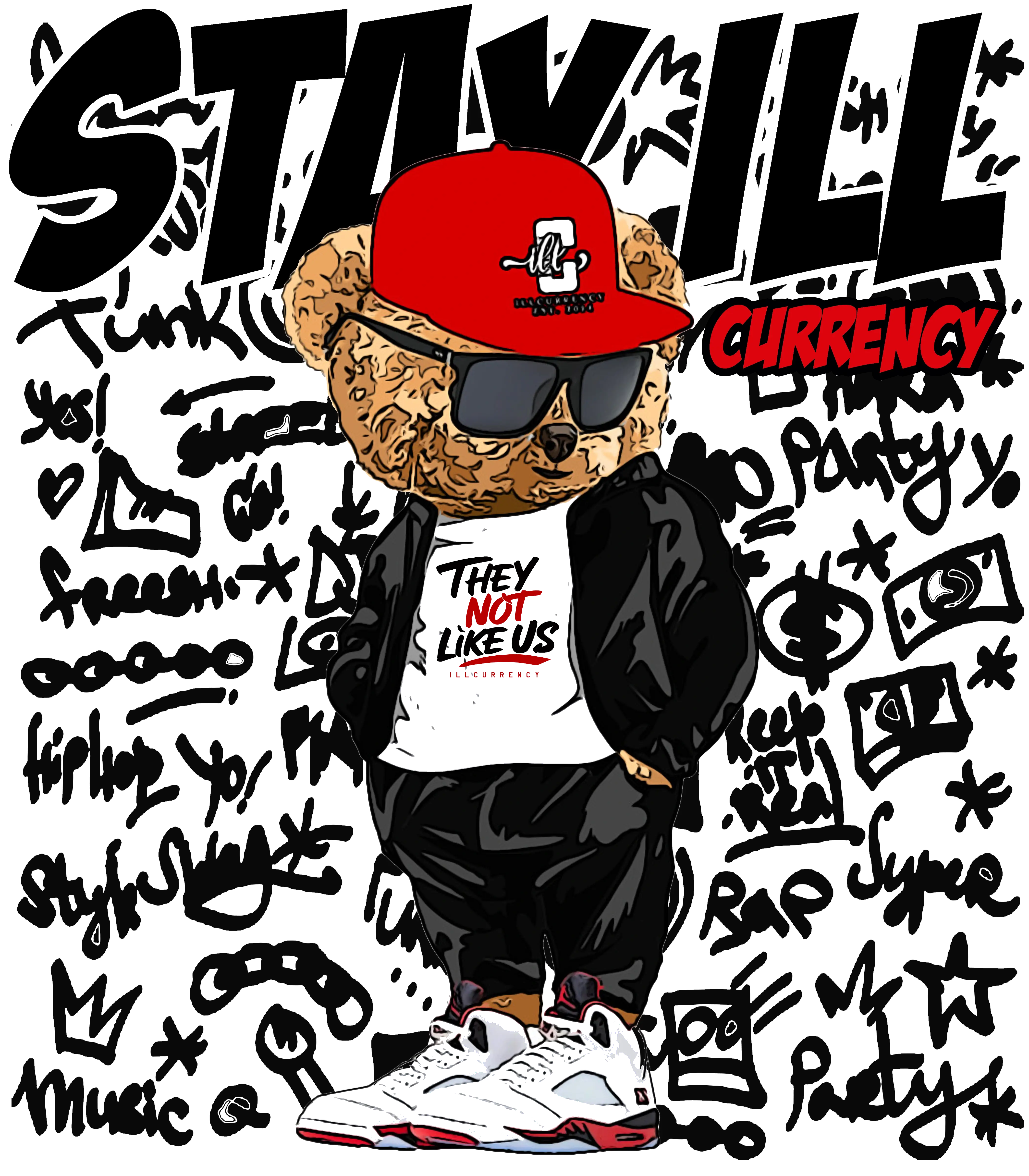Air Jordan 5 Fire Red Black Tongue White T-Shirt (Stay ill Bear)| illcurrency