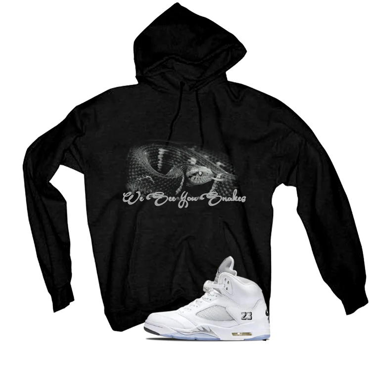 Air Jordan 5 OG White Metallic Matching T-Shirt, Sweatshirts & Hoodies Black T-Shirt (We See You Snakes)| illcurrency - Image 3