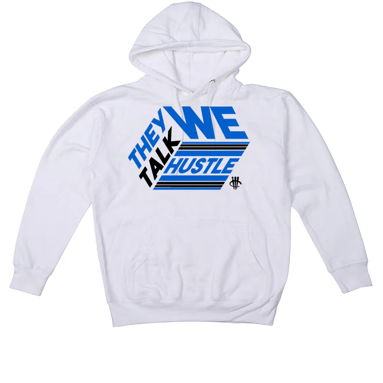 Air Jordan 5 “Racer Blue” White T-Shirt (THEY TALK WE HUSTLE) - Image 3
