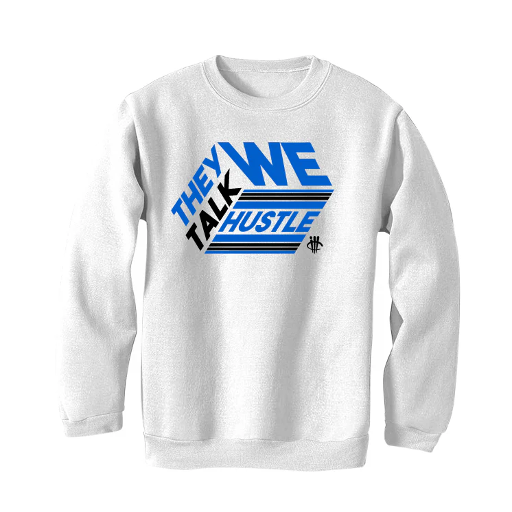 Air Jordan 5 “Racer Blue” White T-Shirt (THEY TALK WE HUSTLE) - Image 4
