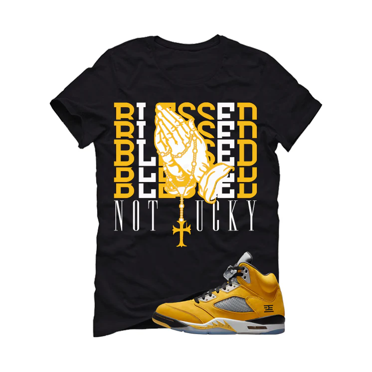 Air Jordan 5 Tokyo Matching T-Shirt, Sweatshirts & Hoodies Black T-Shirt (Blessed not lucky)| illcurrency - Image 2