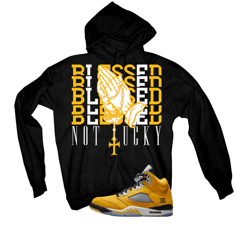 Air Jordan 5 Tokyo Matching T-Shirt, Sweatshirts & Hoodies Black T-Shirt (Blessed not lucky)| illcurrency - Image 3