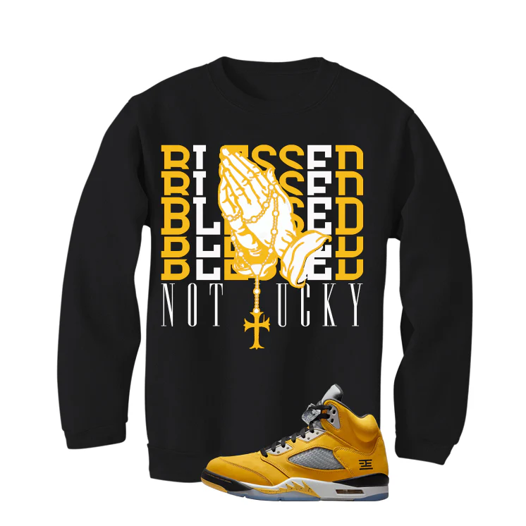 Air Jordan 5 Tokyo Matching T-Shirt, Sweatshirts & Hoodies Black T-Shirt (Blessed not lucky)| illcurrency - Image 4