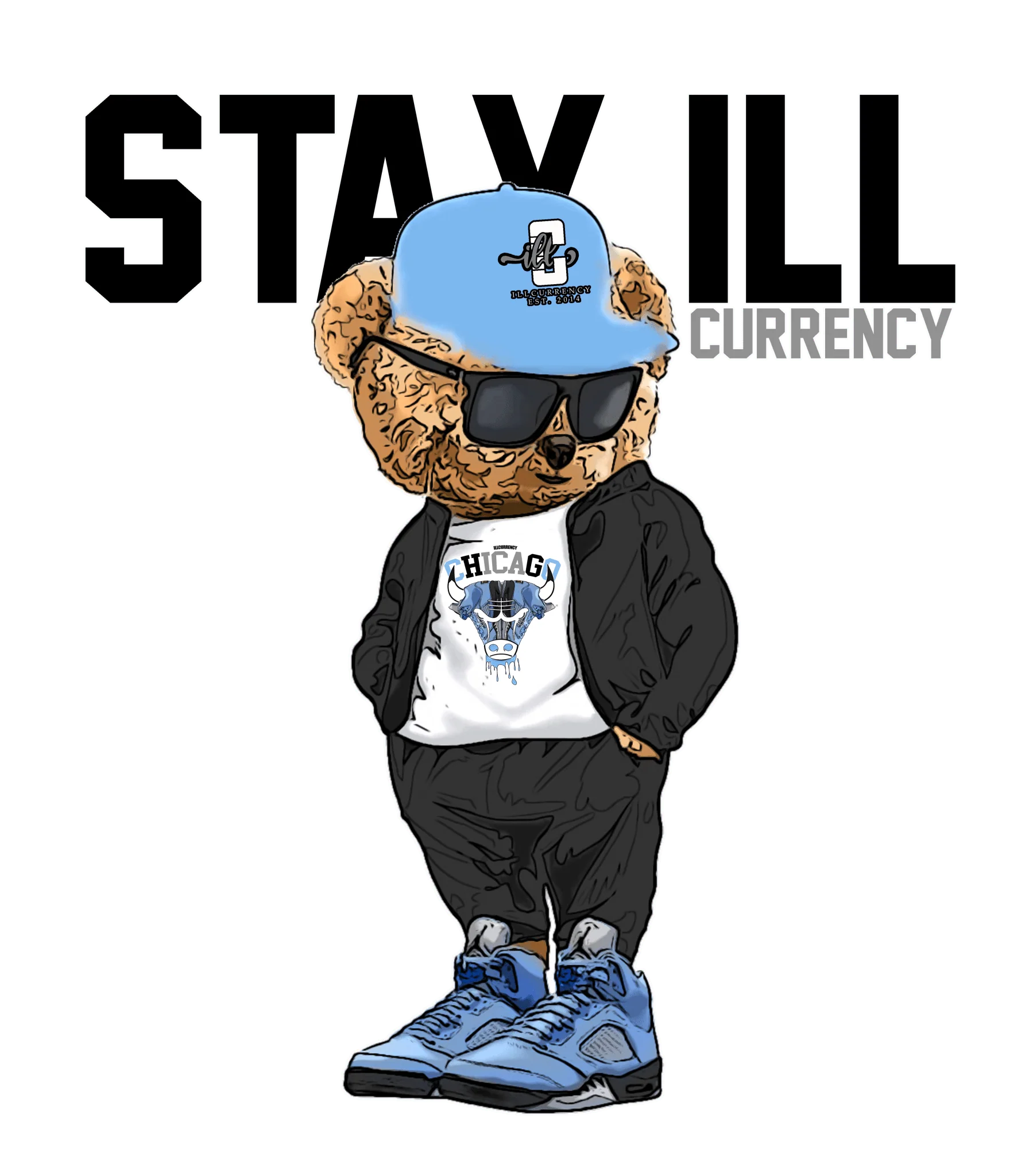 Air Jordan 5 “UNC” Carolina Blue T-Shirt (Stay ill Bear)