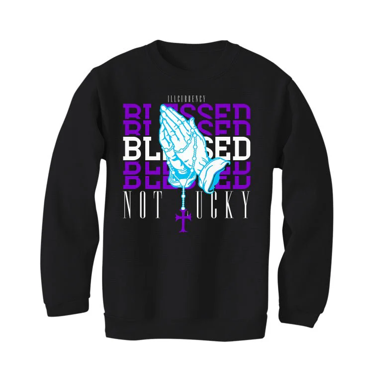Air Jordan 6 Retro “Aqua” | illcurrency Black T-Shirt (Blessed not lucky) - Image 4