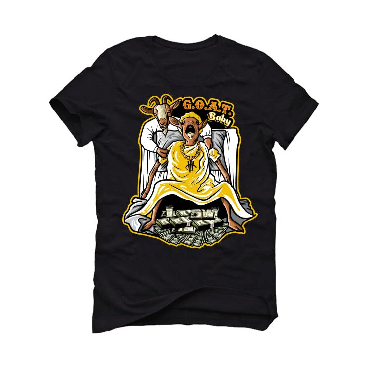 Air Jordan 6 Yellow Ochre | illcurrency Black T-Shirt (Goat baby) - Image 2
