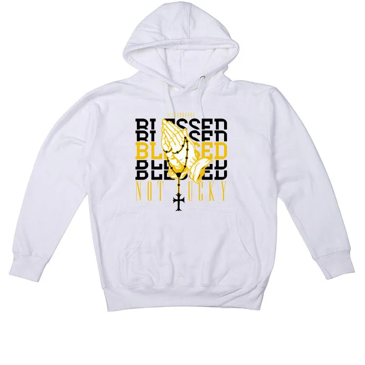 Air Jordan 6 Yellow Ochre | illcurrency White T-Shirt (Blessed not lucky) - Image 3