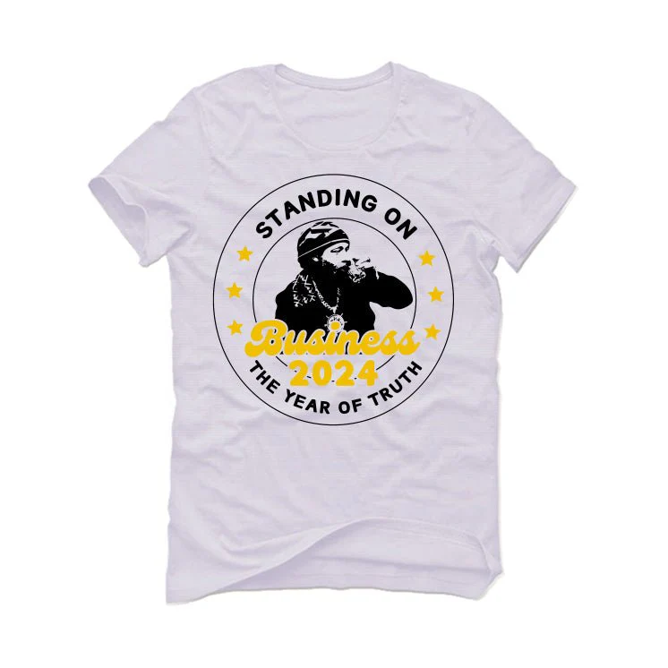 Air Jordan 6 Yellow Ochre | illcurrency White T-Shirt (Standing On Business) - Image 2