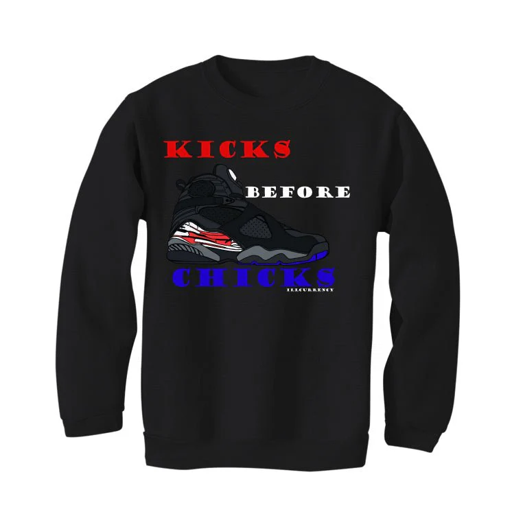 Air Jordan 8 “Playoffs” | illcurrency Black T-Shirt (KICKS BEFORE CHICKS) - Image 4