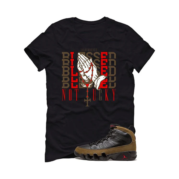 Air Jordan 9 Olive Black T-Shirt (Blessed not lucky)| illcurrency - Image 2