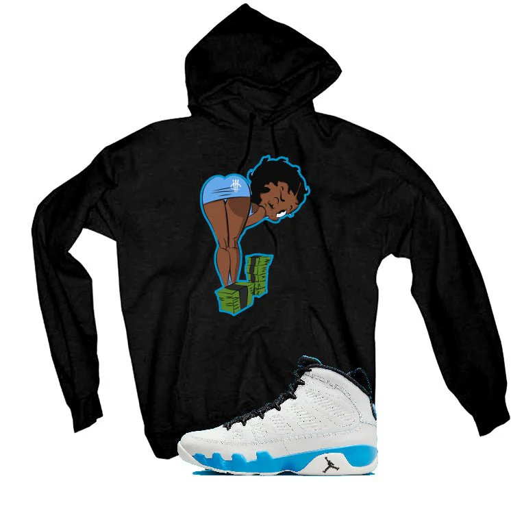 Air Jordan 9 “Powder Blue” | illcurrency Black T-Shirt (BOO) - Image 3