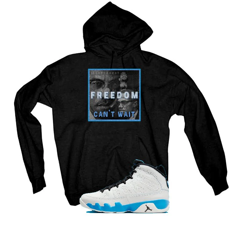 Air Jordan 9 “Powder Blue” | illcurrency Black T-Shirt (FREEDOM CAN'T WAIT) - Image 3