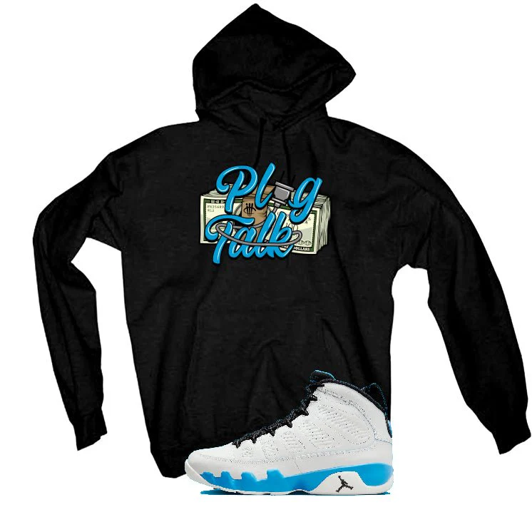 Air Jordan 9 “Powder Blue” | illcurrency Black T-Shirt (Plug Talk) - Image 3