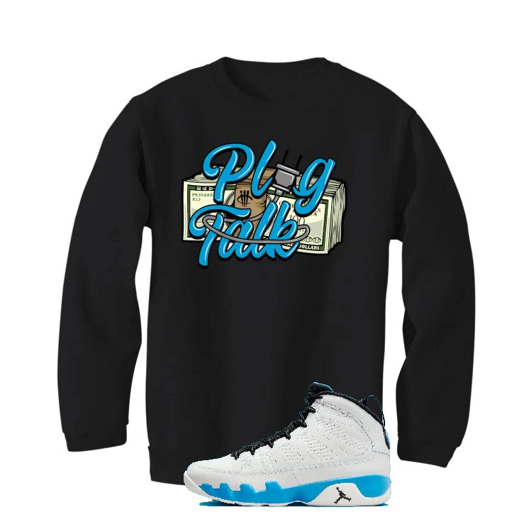 Air Jordan 9 “Powder Blue” | illcurrency Black T-Shirt (Plug Talk) - Image 4