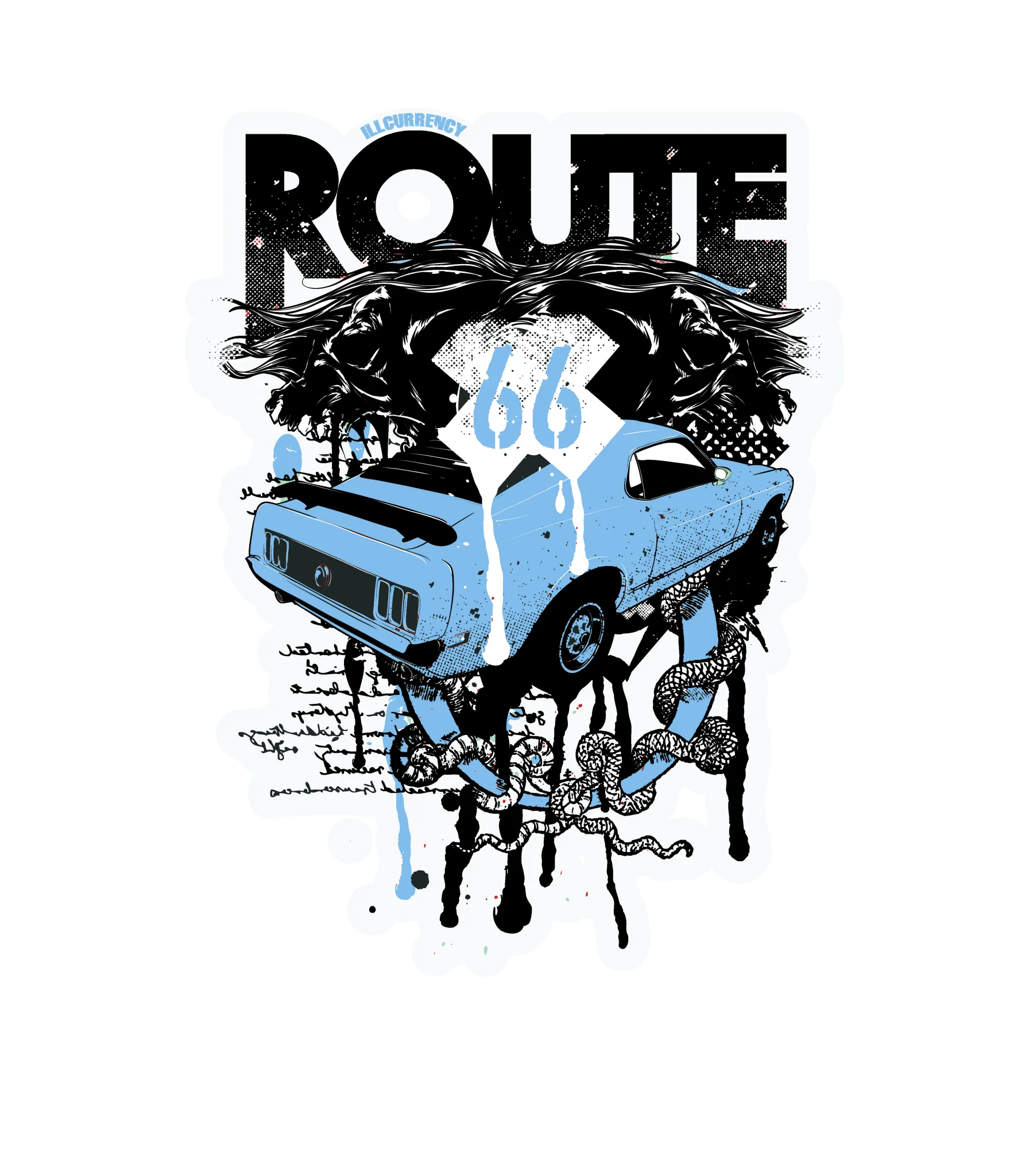 Air Jordan 9 “Powder Blue” | illcurrency Black T-Shirt (Route 66 Vintage car)