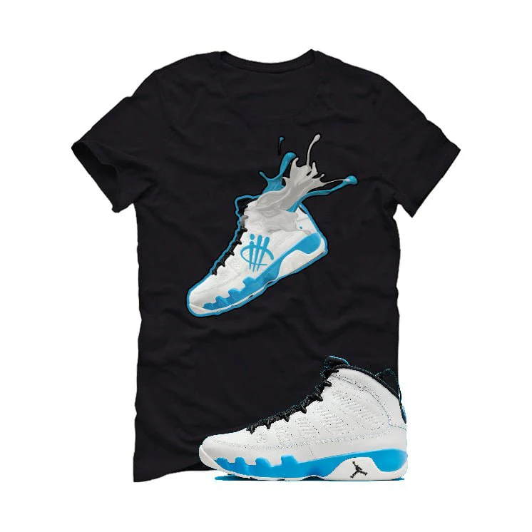 Air Jordan 9 “Powder Blue” | illcurrency Black T-Shirt (SPLASH 9) - Image 2