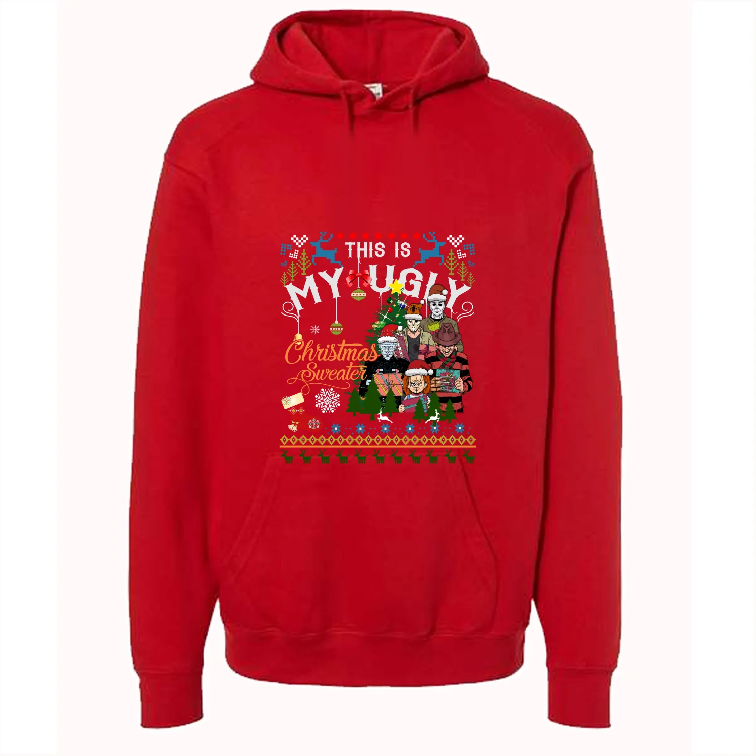 CHRISTMAS UGLY SWEATERS Red T-Shirt (This My Ugly Christmas Sweater) - Image 3