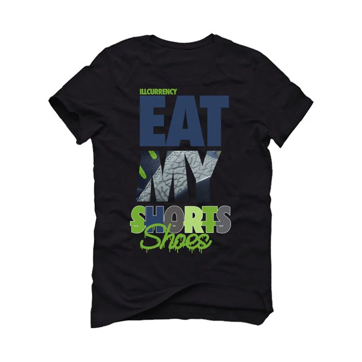 Hugo Covarrubias Molina’s Air Jordan 3 “Doernbecher”| ILLCURRENCY Black T-Shirt (EAT MY SHOE) - Image 2