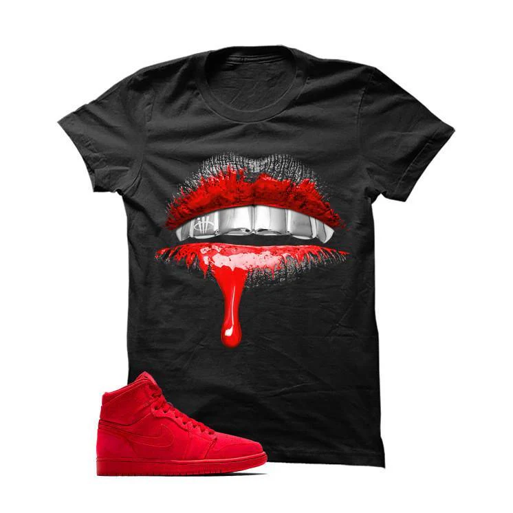 Jordan 1 Retro High Red Suede Black T Shirt (Lips)
