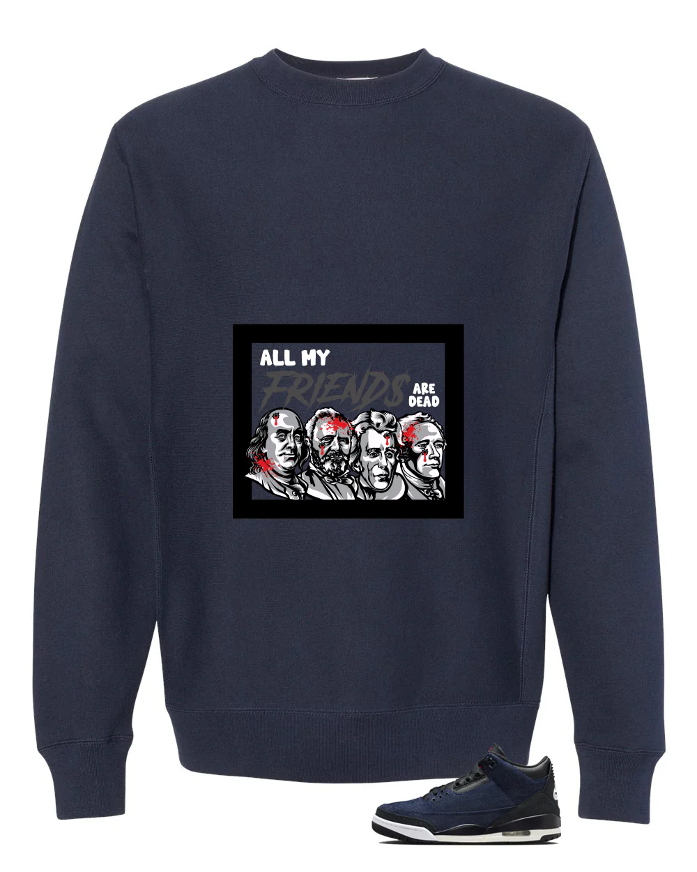 Levi’s x Air Jordan 3 Rigid Matching T-Shirt, Sweatshirts & Hoodies Navy Blue T-Shirt (All My Friends Are Dead)| illcurrency - Image 4