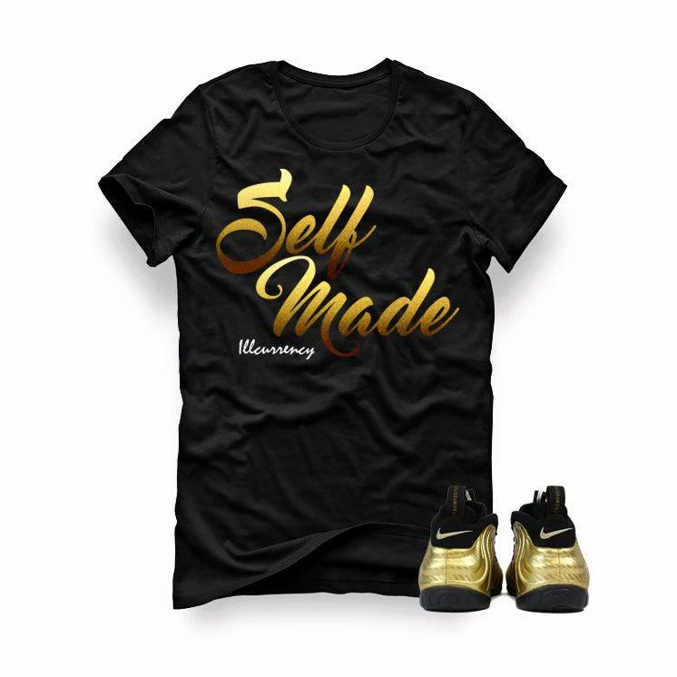 Nike Air Foamposite Pro Metallic Gold Black T Shirt (Self Made) - Image 2
