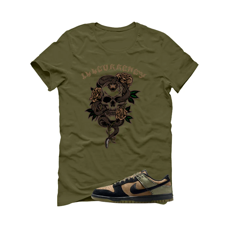 Nike Dunk Low Frankenstein Matching T-Shirt, Sweatshirts & Hoodies Military Green T-Shirt (Snake skeleton rose)| illcurrency - Image 2