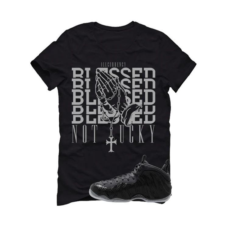 NIKE FOAMPOSITE ONE CARBON FIBER Matching T-Shirt, Sweatshirts & Hoodies Black T-Shirt (Blessed not lucky)| illcurrency - Image 2