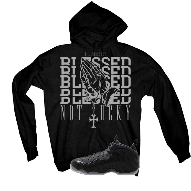 NIKE FOAMPOSITE ONE CARBON FIBER Matching T-Shirt, Sweatshirts & Hoodies Black T-Shirt (Blessed not lucky)| illcurrency - Image 3
