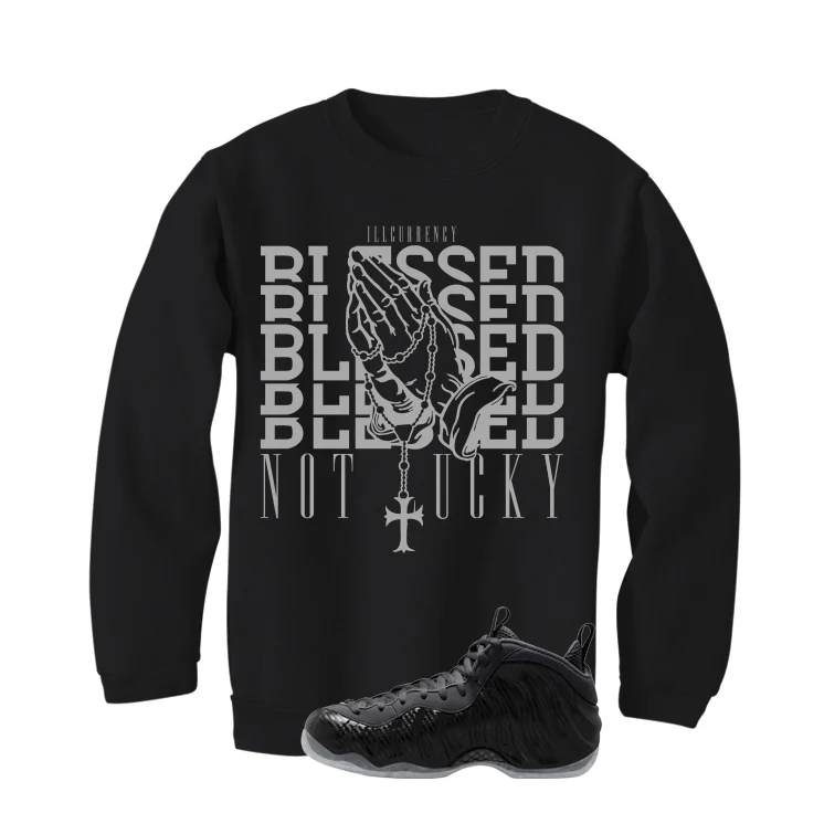 NIKE FOAMPOSITE ONE CARBON FIBER Matching T-Shirt, Sweatshirts & Hoodies Black T-Shirt (Blessed not lucky)| illcurrency - Image 4