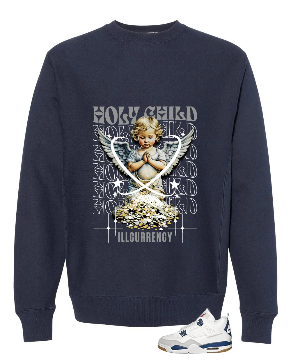 Nike SB x Air Jordan 4 Navy Navy Blue T-Shirt (Holy Child)| illcurrency - Image 4