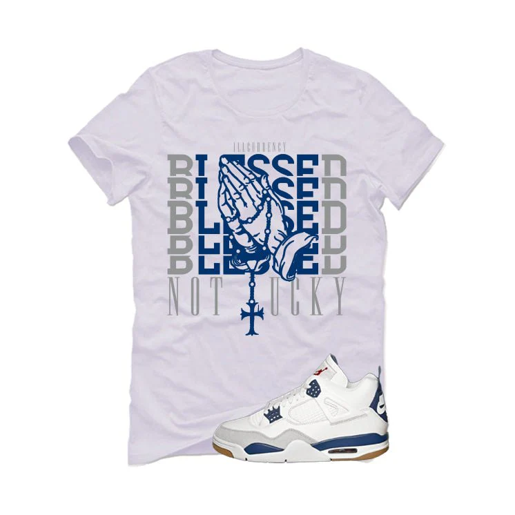 Nike SB x Air Jordan 4 Navy White T-Shirt (Blessed not lucky)| illcurrency - Image 2