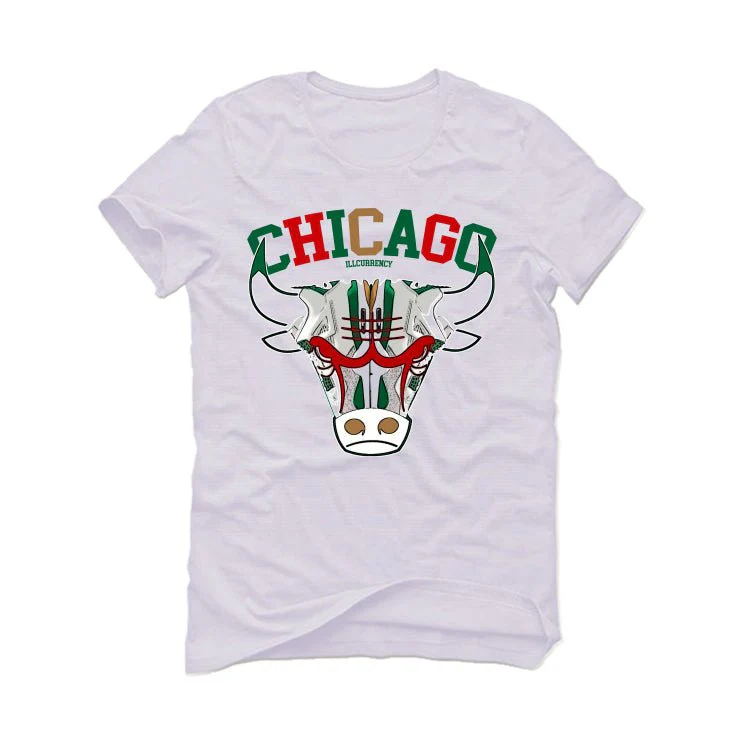 Nike SB x Air Jordan 4 “Pine Green” | illcurrency White T-Shirt (Bulls head chicago) - Image 2