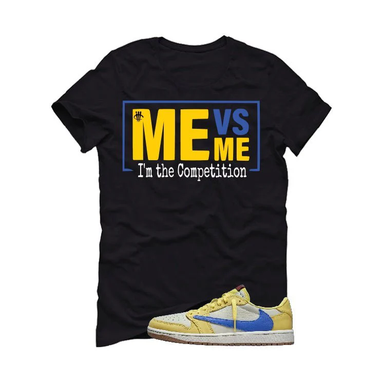 Travis Scott x Air Jordan 1 Low OG “Canary” | illcurrency Black T-Shirt (Me vs Me) - Image 2