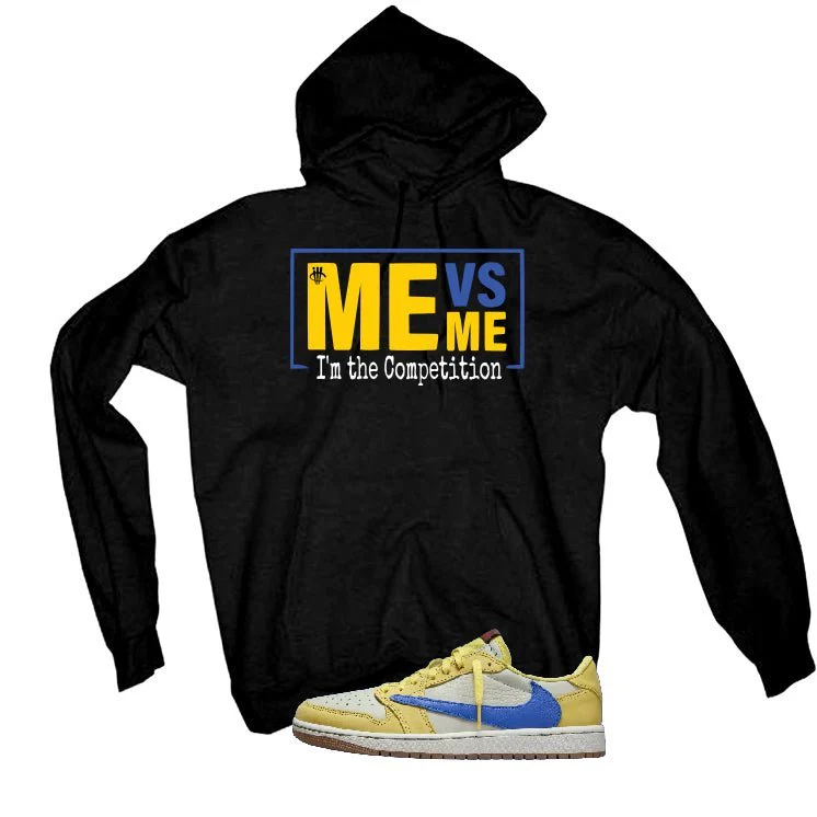Travis Scott x Air Jordan 1 Low OG “Canary” | illcurrency Black T-Shirt (Me vs Me) - Image 3