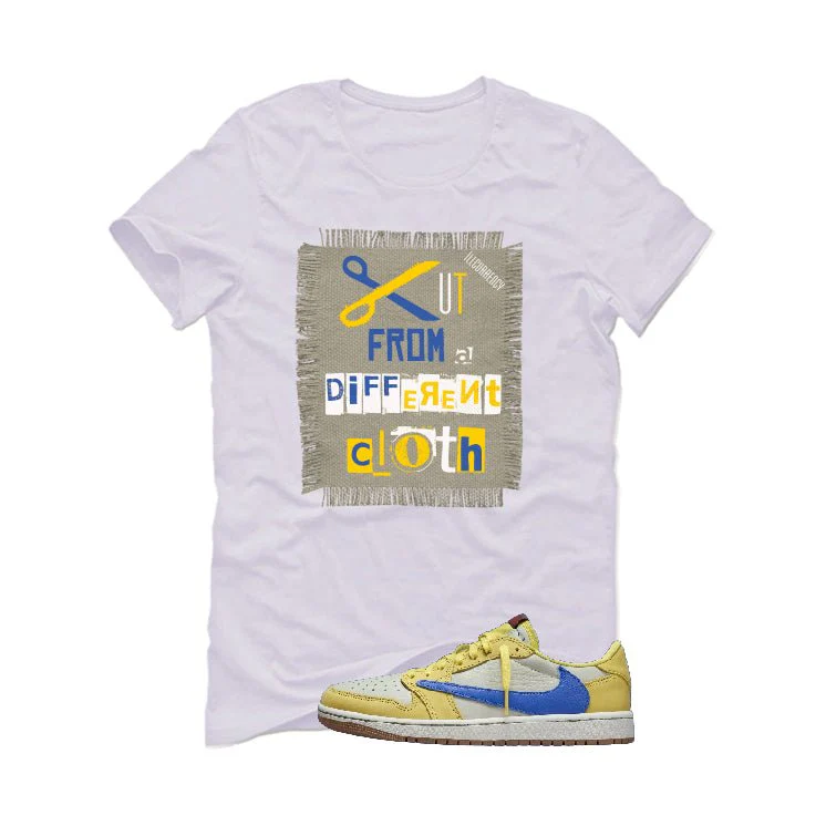 Travis Scott x Air Jordan 1 Low OG “Canary” | illcurrency White T-Shirt (Cut from a different cloth) - Image 2