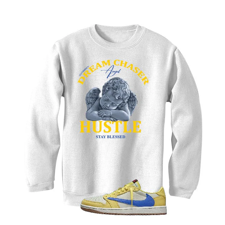 Travis Scott x Air Jordan 1 Low OG “Canary” | illcurrency White T-Shirt (Dream Chaser Angel) - Image 4