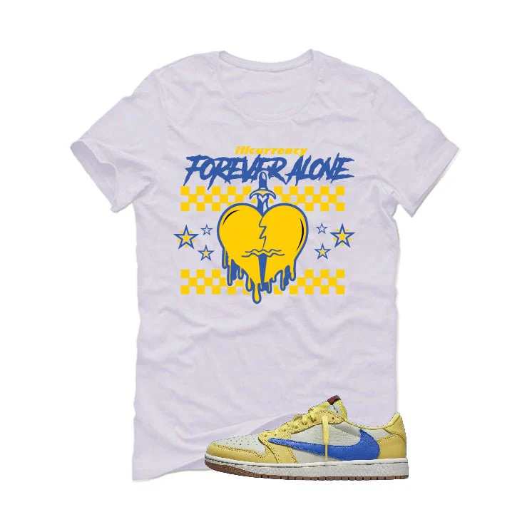 Travis Scott x Air Jordan 1 Low OG “Canary” | illcurrency White T-Shirt (Forever Alone) - Image 2