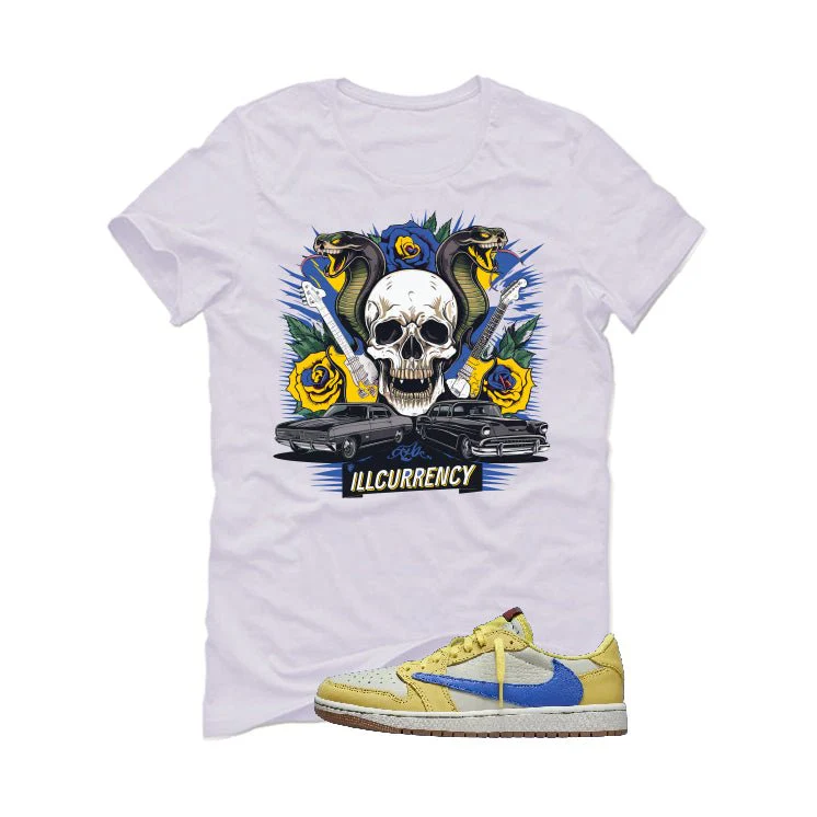 Travis Scott x Air Jordan 1 Low OG “Canary” | illcurrency White T-Shirt (Vintage Illcurrency) - Image 2