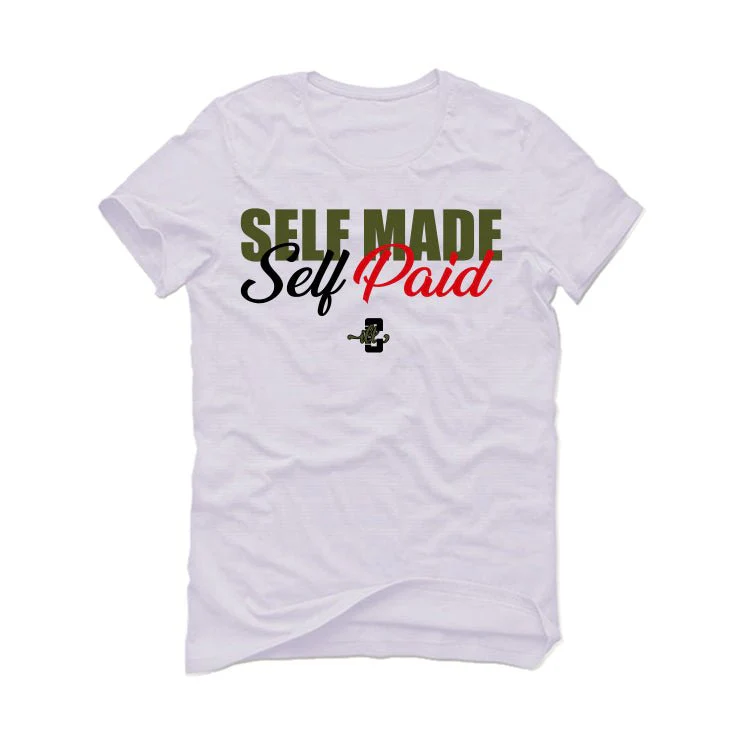 Travis Scott x Air Jordan 1 Low OG "Olive" WMNS | ILLCURRENCY White T-Shirt (Self Made Self Paid) - Image 2